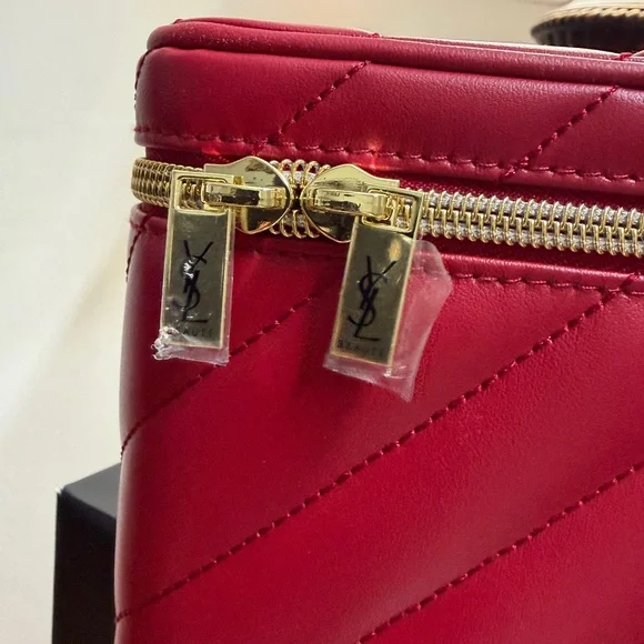 Yves Saint Laurent Quilted Red Cosmetic Case with Gold Hardware - Picture 8 of 13
